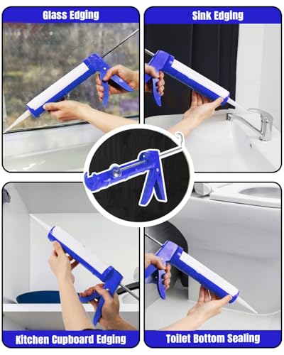 Holothurian Caulking Gun, Caulk Gun No Drip,Sealant Finishing Tool Grout Scraper for Kitchen Bathroom Window Sink Joint, 1/10 Gallon Cartridge, 10:1 Thrust Ratio, Blue - color: Blue