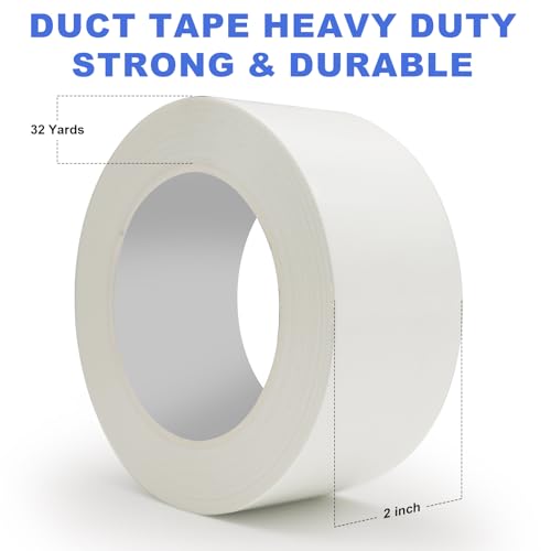 White Duct Tape Heavy Duty Waterproof, 2 Inches x 32 Yards, Strong, Durable, Easy-Tear by Hand, Residue-Free for Home Repairs, Fixed Carpet Edge, DIY Projects - color: White