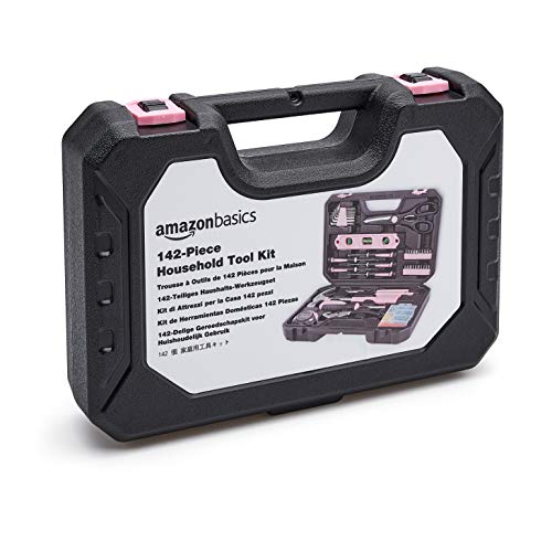 Amazon Basics 142-Piece Household Tool Kit for Home Repair, Hand Tools with Storage Case, 13.39 x 9.25 x 2.95 inch, Pink - color: Pink