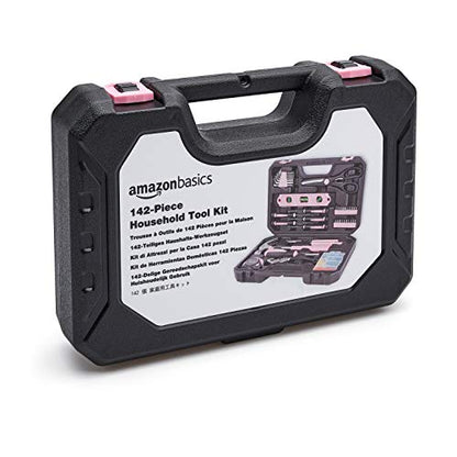 Amazon Basics 142-Piece Household Tool Kit for Home Repair, Hand Tools with Storage Case, 13.39 x 9.25 x 2.95 inch, Pink - color: Pink