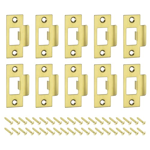 uxcell t Door Strike Plate, 10Pcs 70mm x 40mm 201 Stainless Steel Latch Deadbolt Strike Plate for Door Frame Door Jamb, Gold - color: Gold