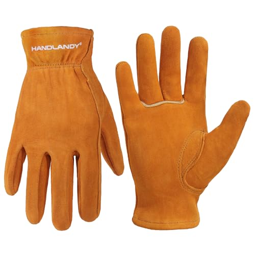 HANDLANDY Kids Genuine Leather Gardening Gloves for age 2-9, Children Work Gloves for Boys, Girls, Toddlers (Orange, S) - color: Orange (1 Pair), size: Small (Age 2-4)