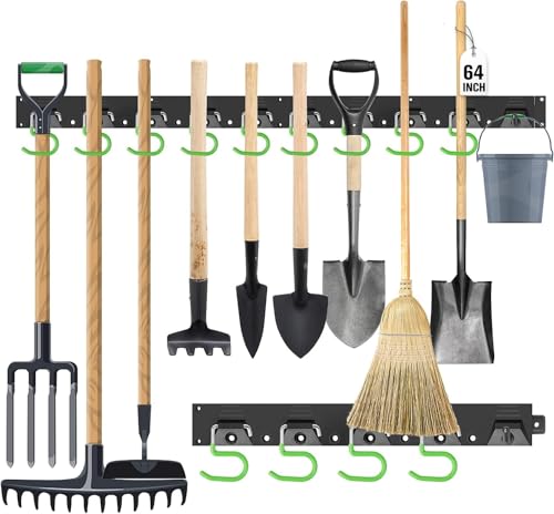 SWANLAKE Plastic 64 Inch Adjustable Storage System, Wall Mounted Hooks Tool Organizer, Garden Tool Hangers, Black - style: Adjustable 64"