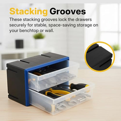 NORTHSKY 2-Drawer Plastic Storage Drawers, Small Parts Organizer, Stackable Teacher Toolbox for Hardware, Screws, Nuts & Bolts, Stickers, Beads, Building Bricks, Garage Storage，14.17 × 7.09 × 9.45 - size: 2 Drawer