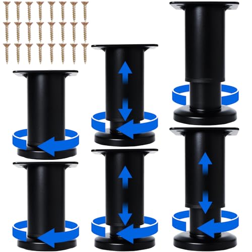 6 Pcs Adjustable Height Furniture Support Legs [with Screws] 3.15-4.72 inch, Metal Heavy Duty Furniture Replacement Legs for Chair/Bed/Sofa/Cabinet/Couch/Dresser/Bed/Table (Black) - color: Black, size: (6Pcs) 3.15-4.72 inch