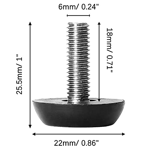 Zorfeter 30 Pcs Screw in Threaded Furniture Adjustable Levelers, M6 x 18mm Patio Furniture Glide Leveling Feet for Table, Chair, Furniture Legs - size: M6 x 18mm