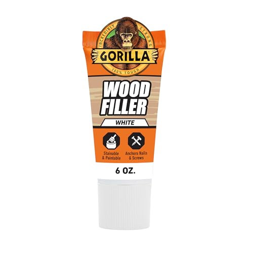 Gorilla All Purpose Wood Filler, White, Wood Filler, 6 Ounce Tube (Pack of 1) - Water Resistant for Indoor or Outdoor Projects and Repairs - color: White, size: 1 - Pack