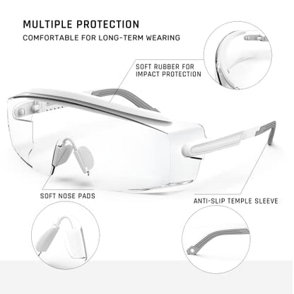 Anti Fog Safety Glasses Safety Goggles Over Glasses Protective Glasses with Anti Scratch Lenses Adjustable - color: White