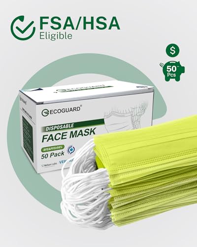 Disposable Face Masks Made in USA, 4 Ply for Families, Students, Breathable All-Day Wear & Safety, FSA HSA Eligible, ASTM Level 3 Medical Grade, 50 Pack, Green - color: Green, size: 50 Pack, style: Resealable Bag