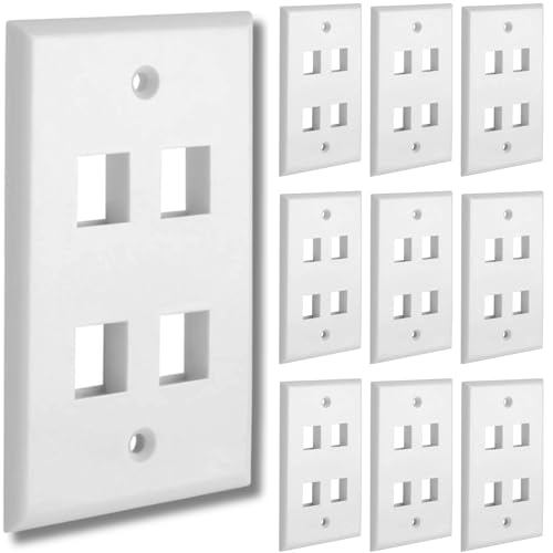 Cmple - 4 Port Keystone Wall Plate White (10 Pack) with Standard Size Keystone Jack Plate Insert 1 Gang Ethernet Wall Plate for RJ45 Keystone, Modular Inserts - color: 4 Port White, size: 10 Pack