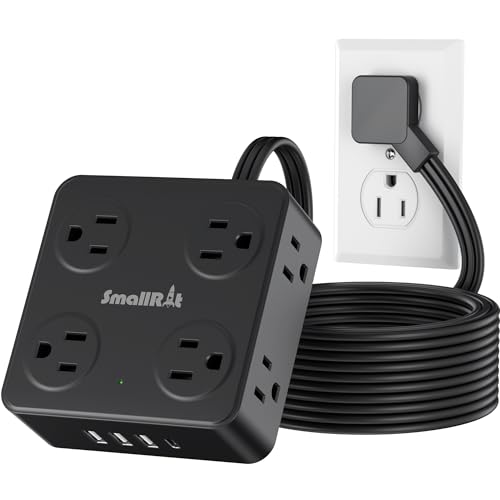 Flat Plug Power Strip with USB C, 6.5FT Flat Extension Cord - 8 AC Outlets and 4 USB(1 USB C), Power Strip with Surge Protector, Wall Mount Charging Station Office Home (Black, 15 FT) - color: Black, size: 15 Ft