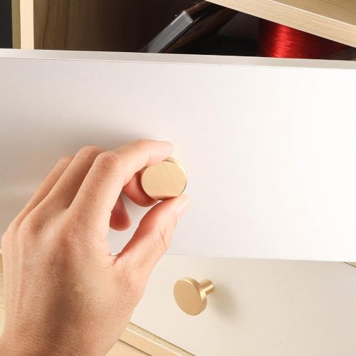 Gold Cabinet Solid Knobs, 8 Pcs Brushed Brass Round Kitchen Cabinet Hardware Pulls Knobs Gold for Dresser Drawer Cupboard Furniture Closet Wardrobe Door Knobs Handles, with Screwdriver,20x25 mm - size: 25mm/0.98inch (8 pcs Brass)