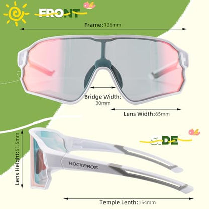 ROCKBROS Photochromic Sports Kids Sunglasses For Boys Girls Children Youth MTB Biking Sunglasses for Kids Ages 8 to 14 - color: White