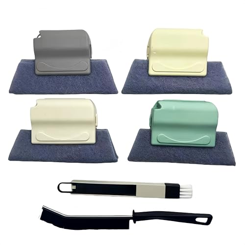 Multi-Functional Window Track Cleaner - Window Groove Cleaning Brush Tools with Corner Scraper & Detachable Brush, Portable for Crevice - Sill Scrub Brush Tool for Bathroom, Kitchen Tiles, Door Slots - color: 6-in-1