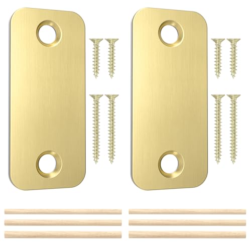2 Pack Door Hole Cover Plate 1" x 2-1/4", Satin Gold Stainless Steel Door Strike Filler Plate, Deadbolt Cover Plate with Wood Dowel Strips - color: Satin Gold, size: 2 Pack
