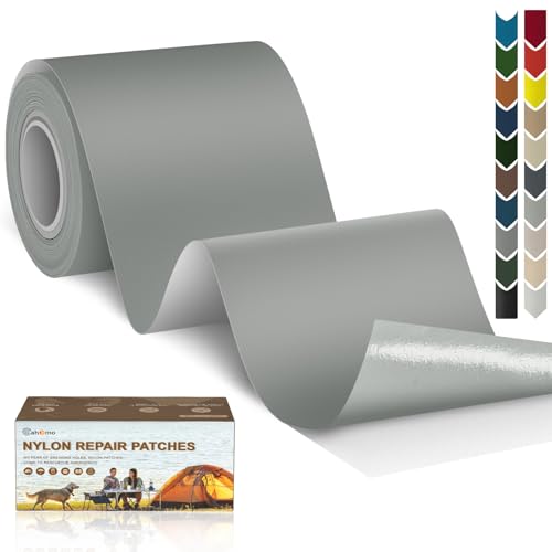Cahomo 3x79 Inch Nylon Repair Patch Nylon Repair Tape Self Adhesive Fabric Tapes Outdoor Camping Gear Fabric kit for Tent, Umbrella, Down Jackets, Sleeping Bag, Knapsack（Gray） - color: Gray, size: 3x79 inch