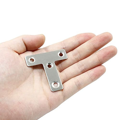Hordion Stainless Steel Flat Corner Brace - 10Pcs 2 x 2 Inch T Bracket, Heavy Duty Right Angle Repair Plates with Screws - size: 2" x 2" (Silver), style: T-Shape