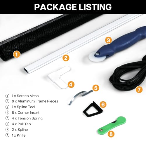 Paramondo 2 Sets DIY Window Screen Frame Kit, Easy Cut-to-Size Design Window Screen, Includes Screen Mesh, Frame Parts & Tools for Window Screen Replacement, White, 46" Lx 46"W