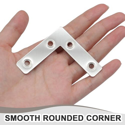 Hordion 10Pcs 2.4 x 2.4 Inch L Shape Bracket Flat Corner Brace (60 X 60mm), Right Angle Bracket Silver Heavy Duty Repair Mending Plates for Wood Furniture Chair Drawer Cabinet - size: 2.4*2.4''/60*60mm