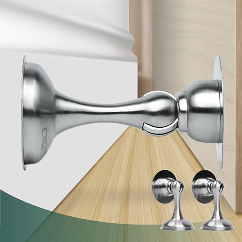 Magnetic Door Stoppers 2 Pack,Stainless Steel Door Stops for Wall and Floor Mounting. Door Holder Keep Door Open,No Drilling Door Stop with Adhesive Tapes, Silver - color: Silver
