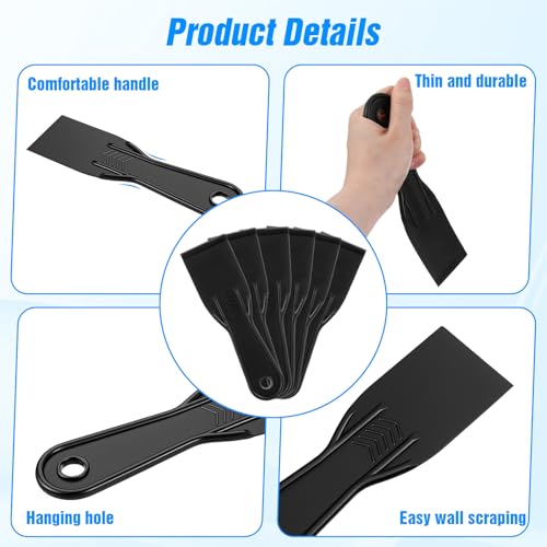 6PCS Plastic Putty Knife, 2 Inch Black Plastic Putty Filler Knife, Flexible Putty-Scraper, Wall Scraper, Spatula Tool for Repairing Walls, Pasting Plaster, Spackling, Removing Wallpaper, Applying Mud