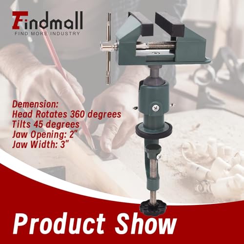 findmall Universal Table Vise 3" Aluminum Swivel Bench Vise 360 Degrees Rotating Fit for Holding Small Parts in Jewelry Hobby Model Making Electronics and More - color: Green