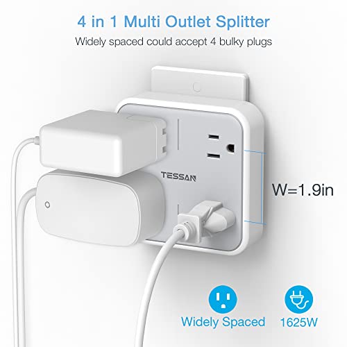 TESSAN Multi Plug Outlet Extender, Surge Protector Splitter with 4 Outlets Wall Charger, Multiple Expander for Travel, Home, College Dorm Room, Gray - style: Without USB