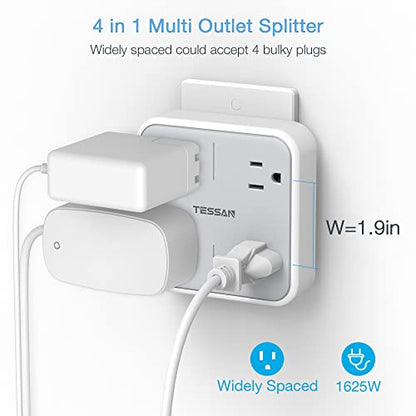 TESSAN Multi Plug Outlet Extender, Surge Protector Splitter with 4 Outlets Wall Charger, Multiple Expander for Travel, Home, College Dorm Room, Gray - style: Without USB