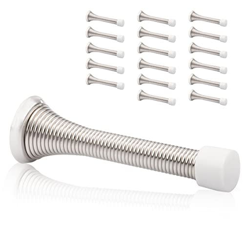 18 Pack Spring Door Stopper Brushed Satin Nickel- 3-1/4" Flexible Spring Door Stops with White Rubber Bumper Tips - color: Satin Nickel, size: 18 Pack
