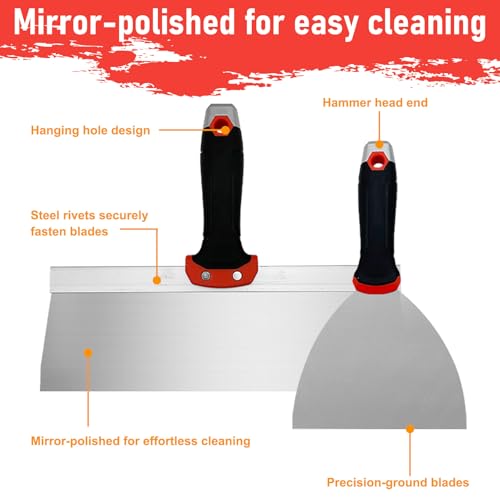 Drywall Hand Tool Kit, 7 Pieces Putty Knife Set with Mud Pan, Taping Knives, Flat Finishing Trowel, Multi-Functional Painter Scraper for Scraping Wallpaper and Drywall - size: Drywall Knife Set, 7pcs