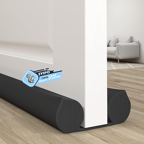 SYIPO Door Draft Stopper, Under Door Sound Blocker - Blocks Noise, Cold/Hot Air, Bugs, Smells, ect. Easy Install Sound Proof Bottom Door Gap Filler & Seal - Fits 30” to 38” Door, Black