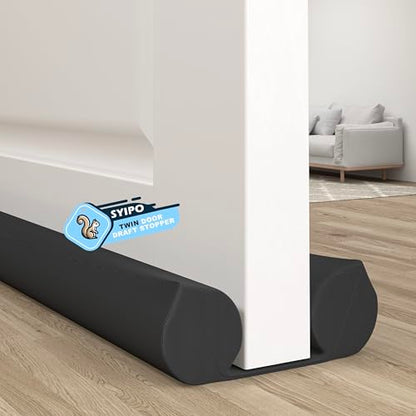 SYIPO Door Draft Stopper, Under Door Sound Blocker - Blocks Noise, Cold/Hot Air, Bugs, Smells, ect. Easy Install Sound Proof Bottom Door Gap Filler & Seal - Fits 30” to 38” Door, Black