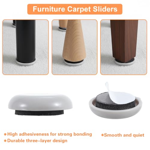 16 Pcs Self-Adhesive Stick Furniture Sliders 1 Inch Furniture Movers Self Adhesive Chair Gliders 2 Types Furnitures Moving Glides Pads Self Adhesive Gliders for Carpet Hardwood Floors(Round & Square)
