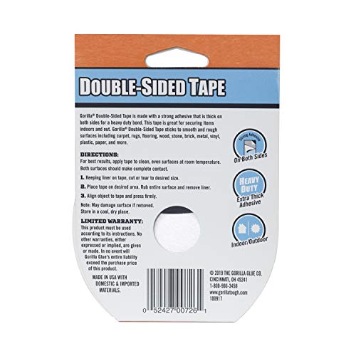 Gorilla Double-Sided Tape, 1.41" x 8 yd, Gray, (Pack of 1) - size: 1 - Pack