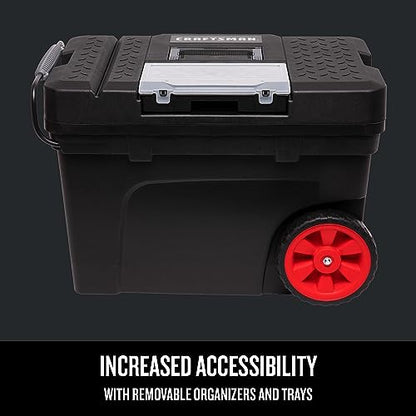 CRAFTSMAN Rolling Tool Box with Wheels, Includes Organizers and Trays, Heavy Duty Plastic, Lockable, 15.2 Inch (CMST33026) - style: 17 gallon Tool Box