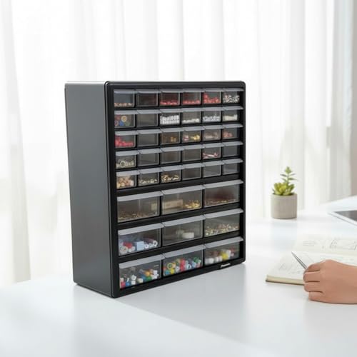 Homak Parts Organizer, Black, 39 Drawers - size: 39-Drawer