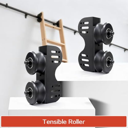8FT Sliding Library Ladder Hardware Kit, Black Retractable Rolling with Braking Casters, Adjustable to Stand Upright, MAX Load 300lbs，No Ladder - size: 8FT ladder kit
