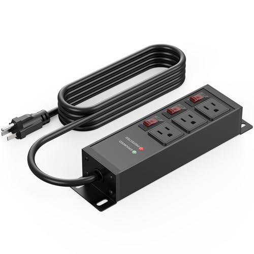 CCCEI 3 Outlet Heavy Duty Surge Protector Power Strip 20 Amp Individual Switches. 12 Gauge Extension Cord, Overload, Ground Protection. Garage Wall Mount Electric Extender, 25FT, Black. - color: Black, size: 25FT