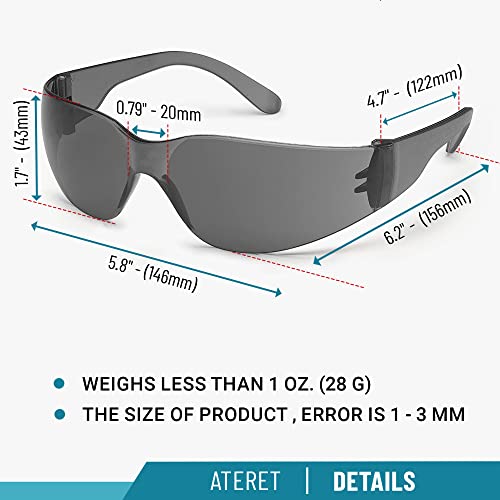 ATERET Protective Polycarbonate Safety Glasses White For Nurses Mechanic Electrician Saftey Glasses Goggles Anti Fog Eye Goggles Safety Protection (144 Pairs Grey) - color: Grey, size: 144 pairs