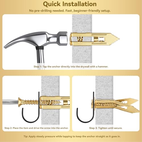100pcs Self Drilling Drywall Anchors with Screws Kit, 50 Sheetrock Anchors & 50 Screws, 3 Sizes,No Pre-Drilling Required, for Wall Decor, Shelves, Pictures Hanging - size: 100pcs 3size Kit
