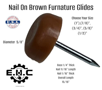 Nail On Furniture Glides/Flat Head/Chair Foot Glides in Brown Pack of 20/ Choose Your Size! (1”,3/4”,1/2”,5/8”,7/8”) by E.H.C (5/8" Diameter) - size: 5/8" diameter