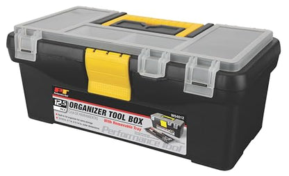 Performance Tool W54012 Heavy Duty Plastic Organizer Tool Box for Workshops and Garages, Black, 12.5-Inch - size: 12" Plastic Tool Box, style: Plastic Tool Box