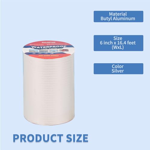 6" W X 16.4'L Waterproof Tape for Leaks Aluminum Butyl Tape with Adhesive for RV Repair, Glass Repairs, Air Mattress Patch, Window Caulking, Boat Sealing, Roof Patching - size: 6in x 16.4ft