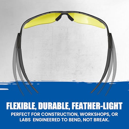RUGGED BLUE Mojave Amber Safety Glasses for Men/Women |ANSI Certified Eye Protection Glasses and Protective Eyewear