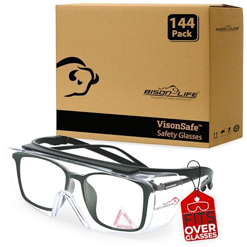 SAFE HANDLER Duarte Premium Safety Glasses Over Eyeglasses; ANSI Z87.1 Impact Resistant Polycarbonate Lenses with Anti-Fog & Scratch, UV400 Protection Safety Goggles (144 Pairs) - style: 144 Pairs