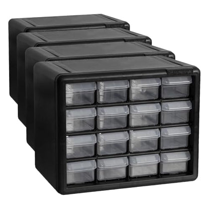 Akro-Mils 16-Drawer Plastic Cabinet for Garage Organization, Beads, Makeup Organizer, Building Bricks Storage, Teacher Toolbox, 10-1/2" W x 6-1/2" D x 8-1/2" H, 10716 Black (Pack of 4) - size: 16 Drawer (Pack of 4)