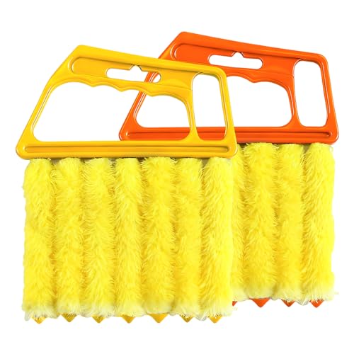 2 PCS Blind Cleaner Duster Tool, 7 Finger Handheld Duster Window Shutters Dusting Cleaner Brush, Washable Mini Blinds Dust Cleaning Tools for Car Air Conditioner Vent (Orange+Yellow) - color: Orange+yellow