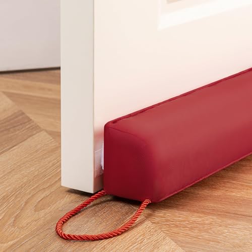 Sunolga Water Resistant Door Draft Stopper Blocks Hot and Cold Air with Removable Washable Cover for Bottom of Door, All-Season Seal for Wind, Door Sweep for Gaps Up to 3", Home Essentials, 36", Red - color: Red, size: 36 Inches