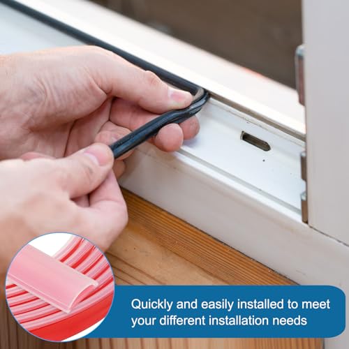 PATIKIL Silicone Weather Stripping Door Seal, 9.8 ft D Shape Weather Stripping Self Adhesive Door Seal Strip for Door Frame, Window Sealing, Large Gap, 1/2" Wx5/128 Tx1/5 H, Clear/Red - size: 9.8 ft Long, 1/2"Wx5/128"Tx1/5"H