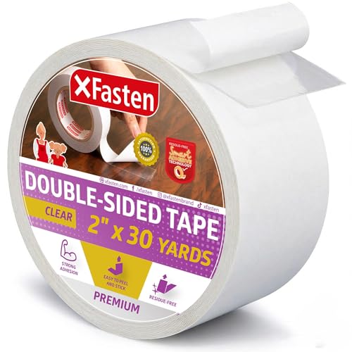 XFasten Double Sided Tape Clear, Removable, 2-Inch by 30-Yards, Ideal as a Gift Wrap Tape, Holding Carpets, and Woodworking - size: 2 Inch x 30-Yards